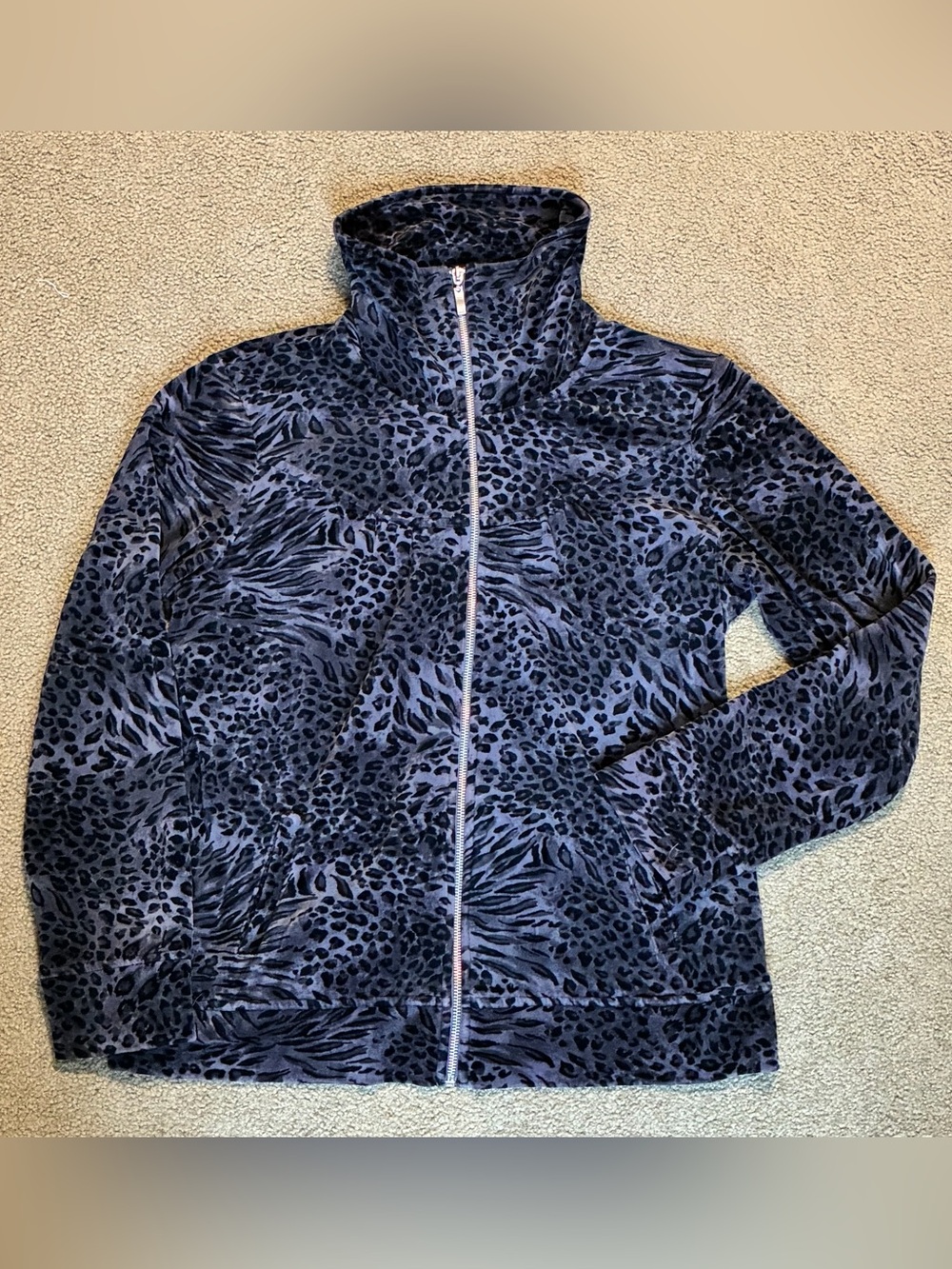 Style & Co. Purple & Black Animal Print Zip-Up Sweatshirt Fleece Jacket Size L